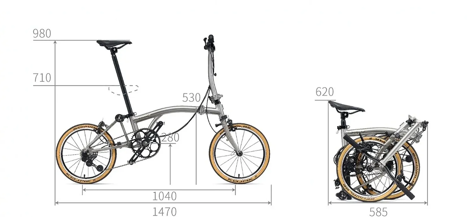 Lumio folding bike dimension diagram