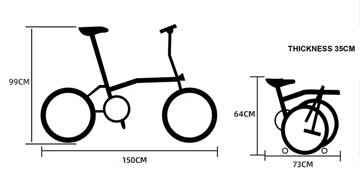 Gravon folding bike dimension diagram